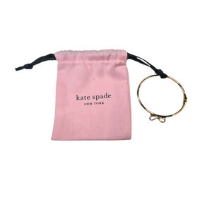 Kate Spade Goldtone NY Ribbon Bow Bangle Bracelet Size 7 Foldover Clasp Dustbag